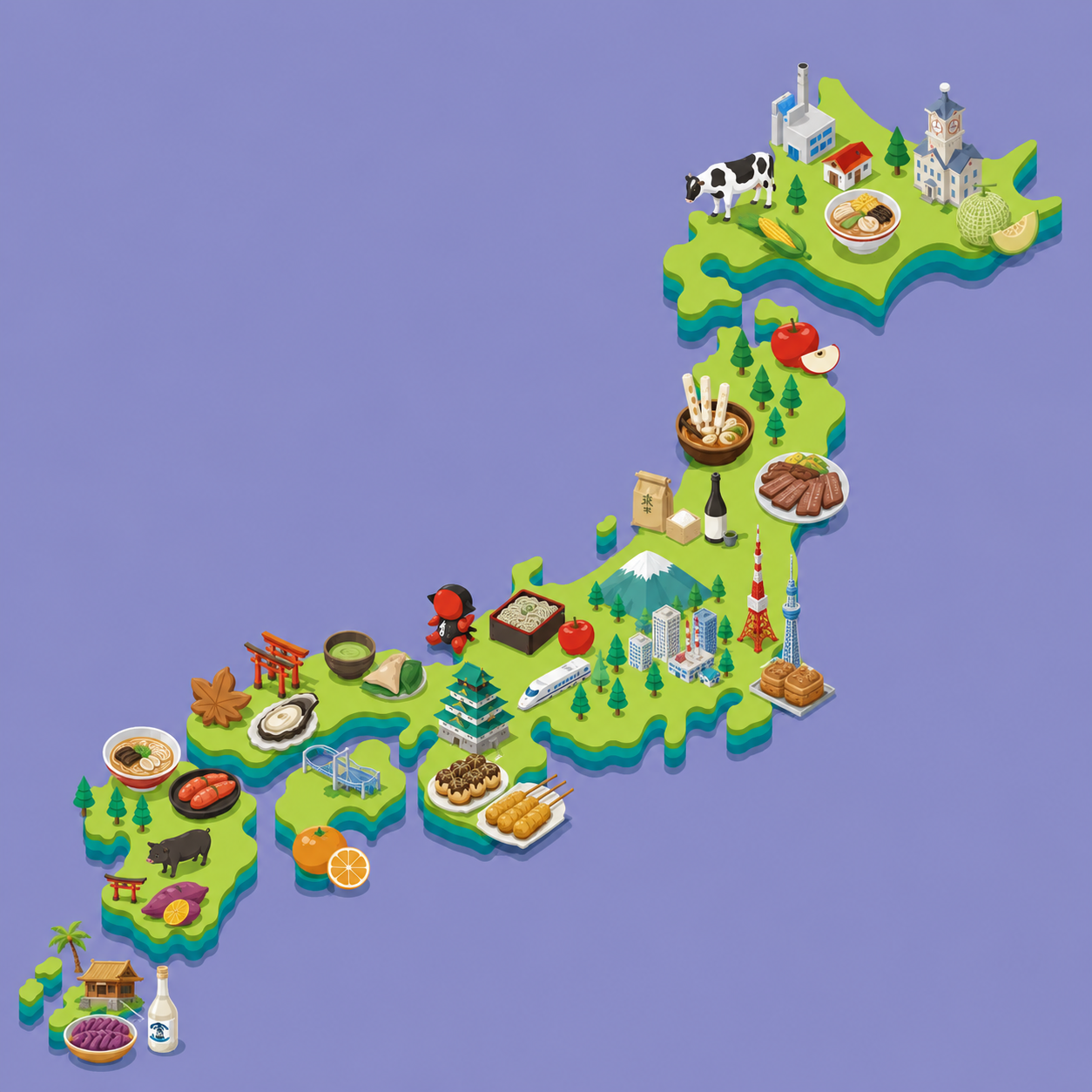 日本市場を俯瞰したアイソメトリック・イラスト